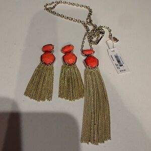 Elegant Gold and coral Tassel Earrings